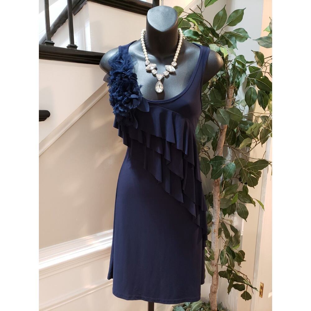 NIC & DOM Women's Blue Floral Scoop Neck Sleeveless Knee Length Dress Size Small